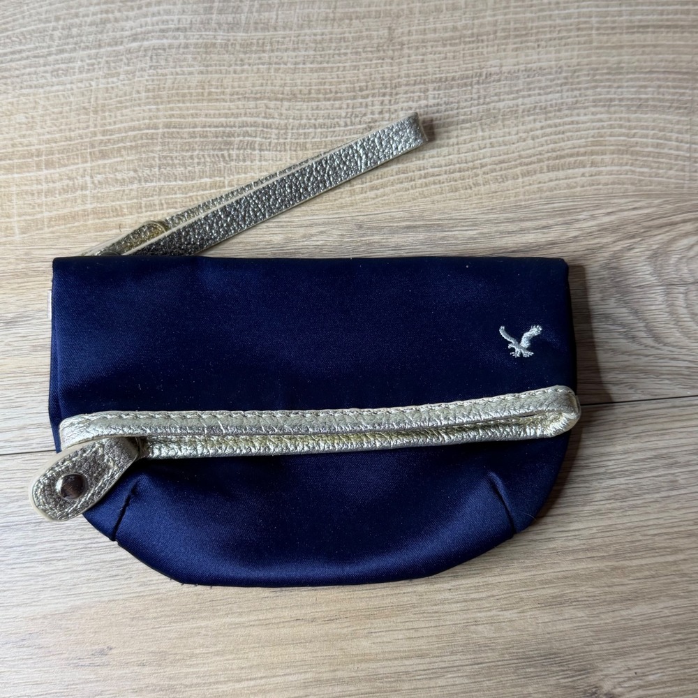 American Eagle Navy Blue Gold Wristlet Clutch Bag Eagle Logo Evening Party Purse